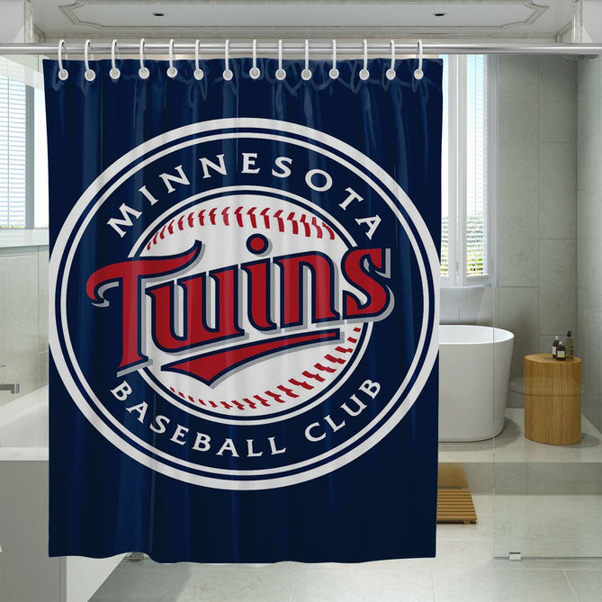 White Blue Minnesota Baseball Shower Curtain