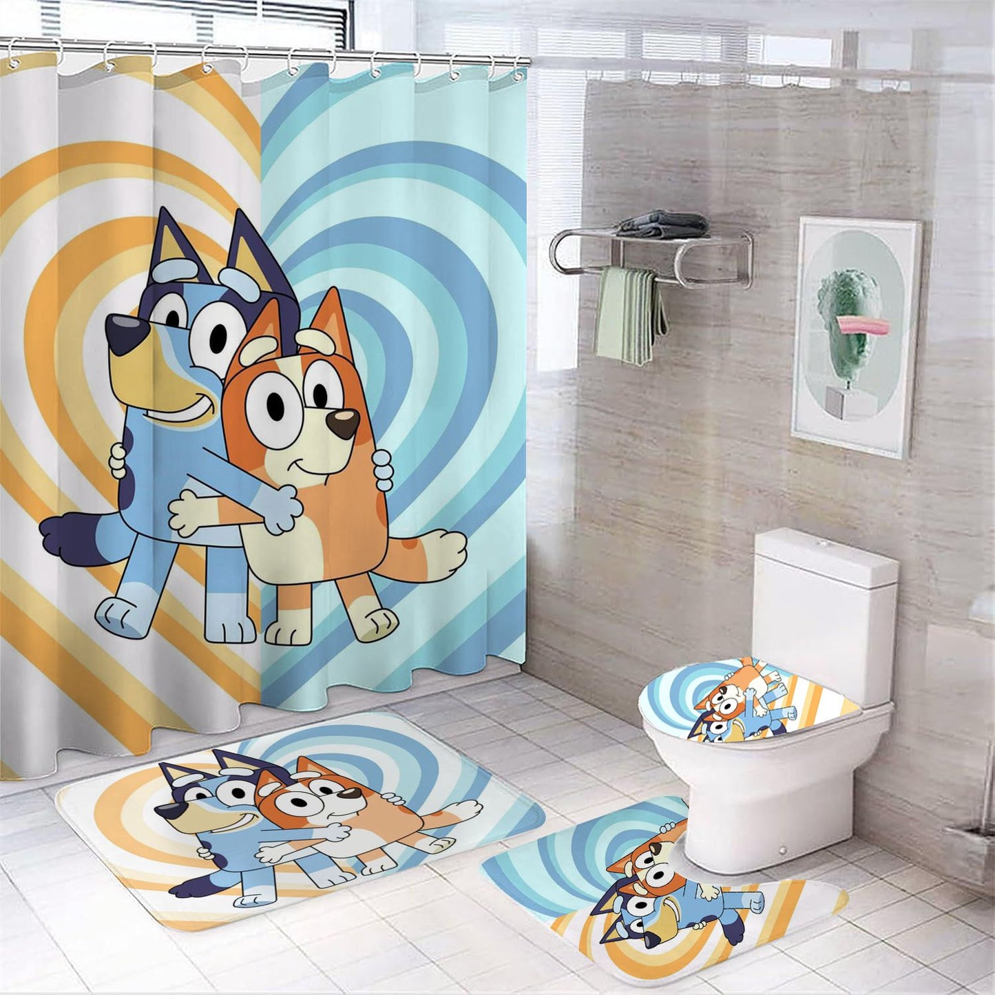 Cartoon Blue Puppey Shower Curtain