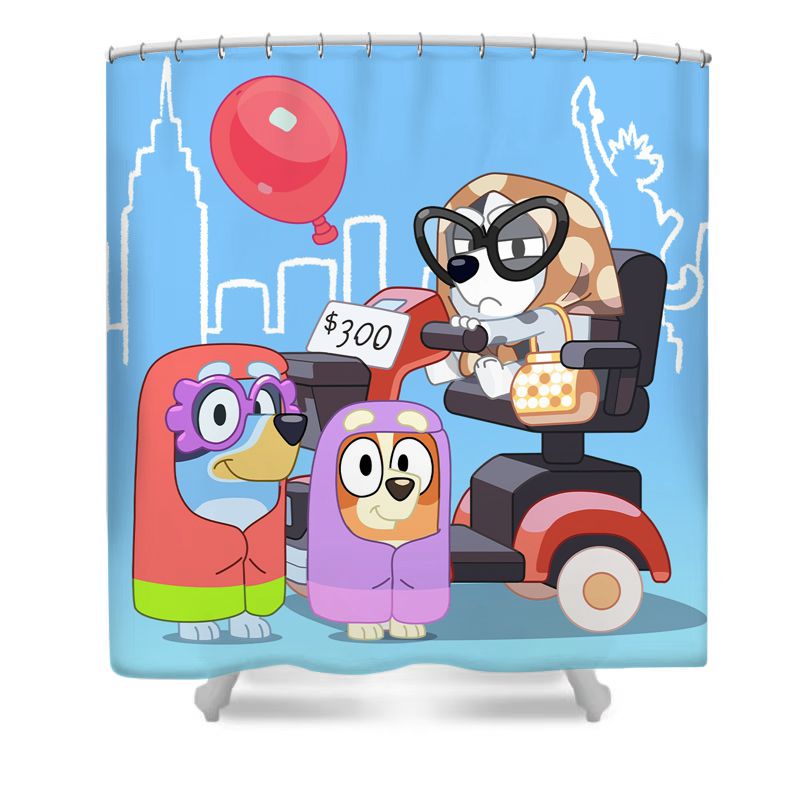 Cartoon Blue Puppey Shower Curtain