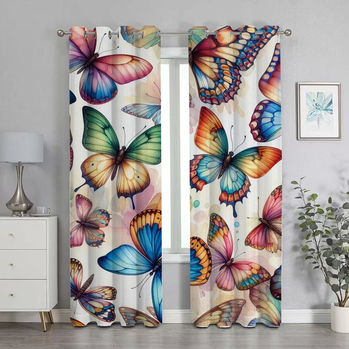 Colorful Butterfly Aquarelle Blackout Curtain