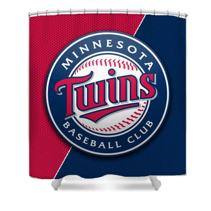 White Blue Minnesota Baseball Shower Curtain