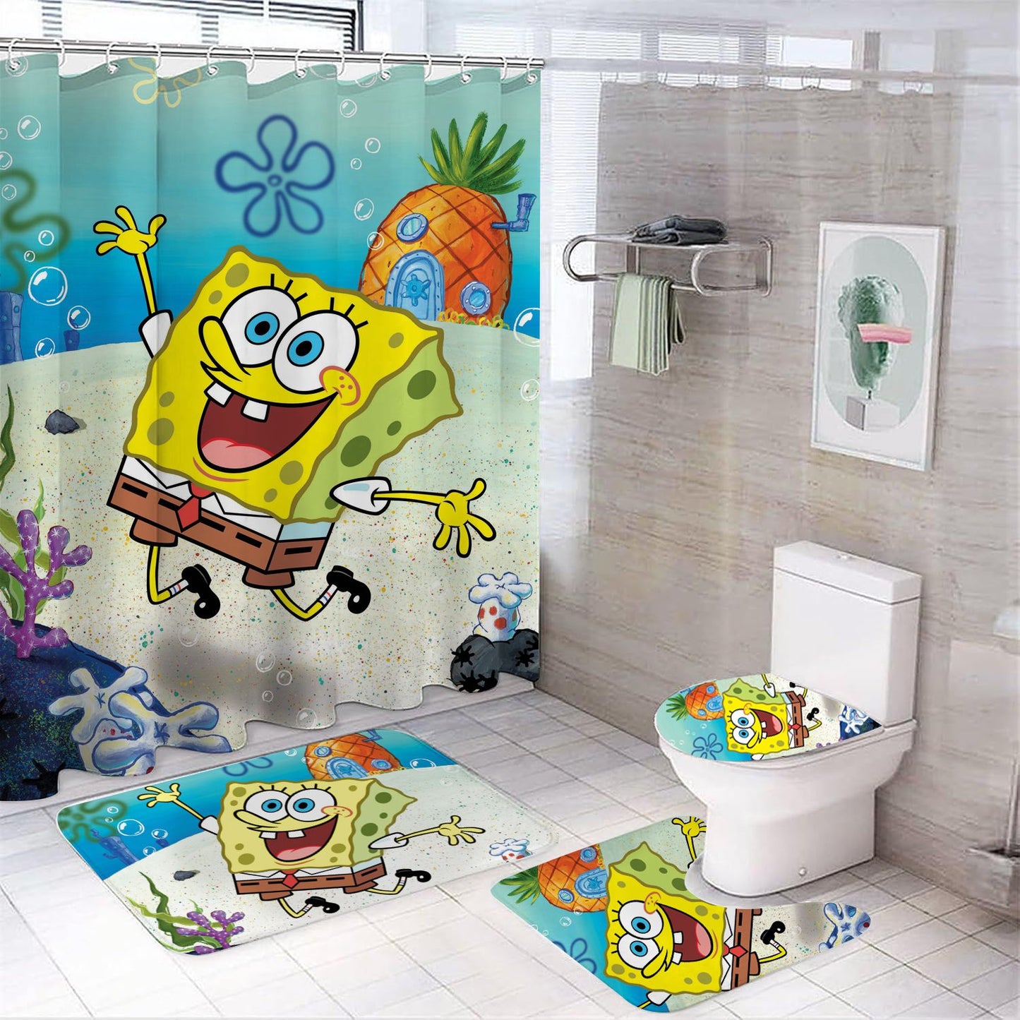 Yellow Cartoon Sponge Shower Curtain