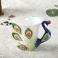 Elegant Feather Shape Peacock Tea Cup And Saucer Set 3 Pieces