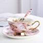 3 Pieces Aesthetic Pink Magpie Bird with Tree Floral Coffee Tea Cup And Saucer Set with Spoon